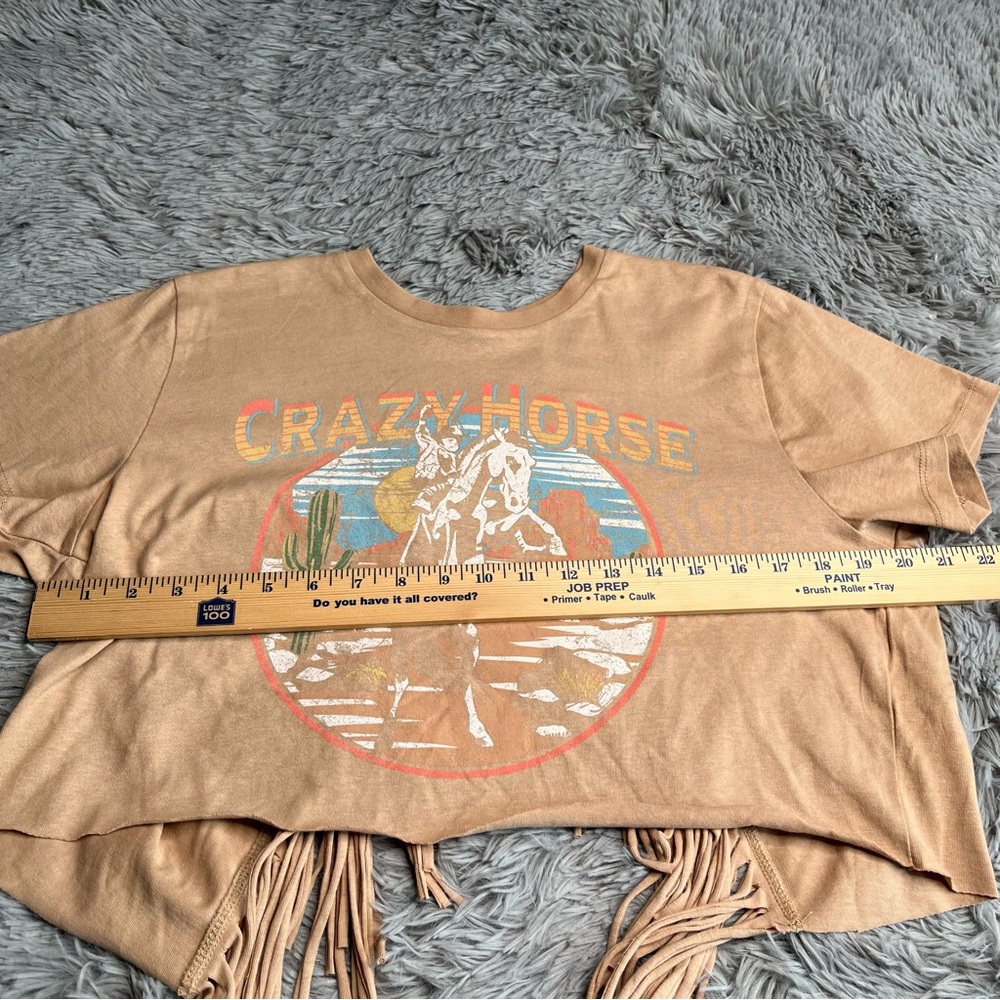 Forever 21 Shirt Womens Medium NWT Fringe Back Crazy Horse Rodeo Western Tan - Picture 4 of 8